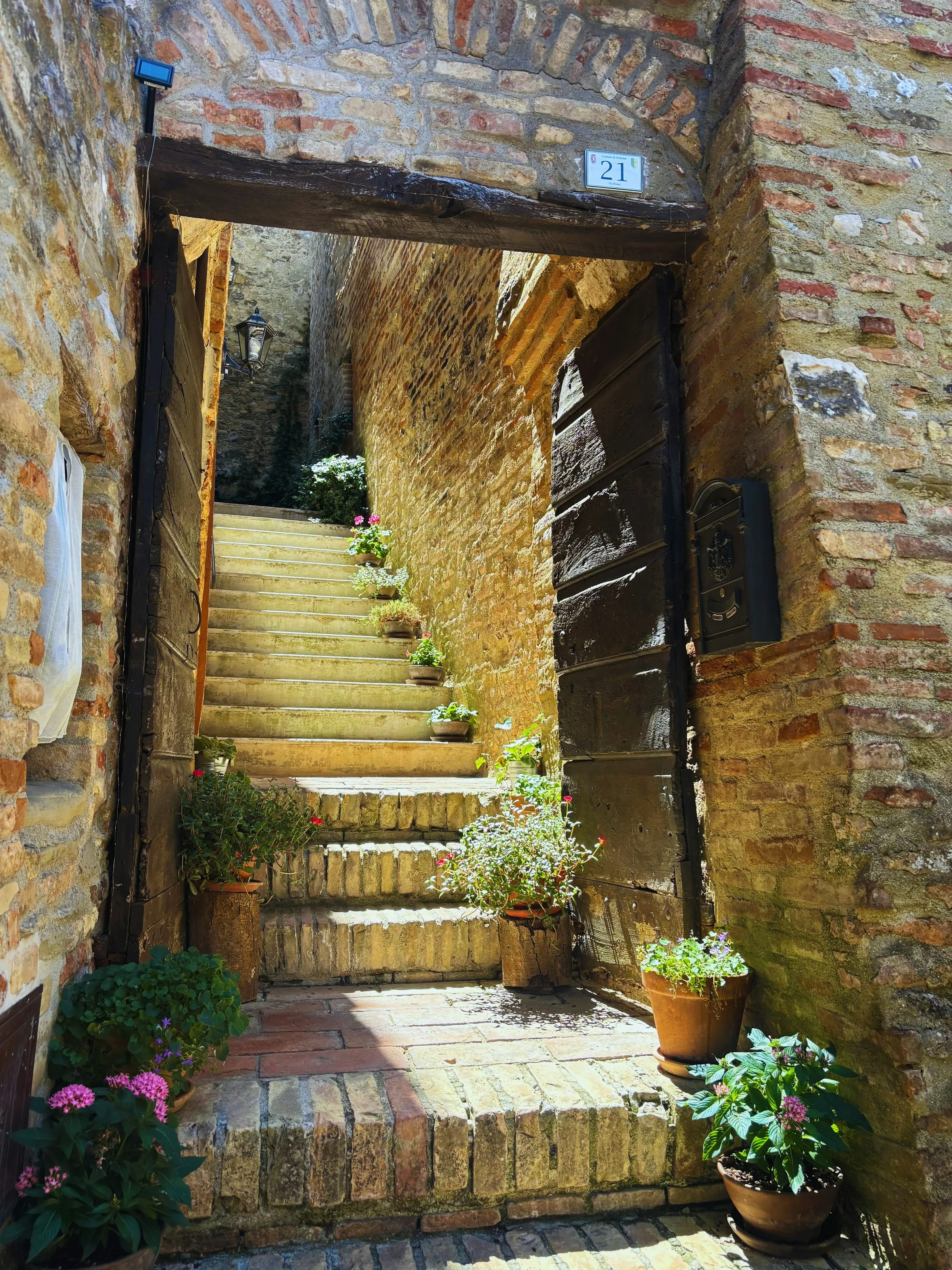 Alte Treppe mit Kräutertöpfen